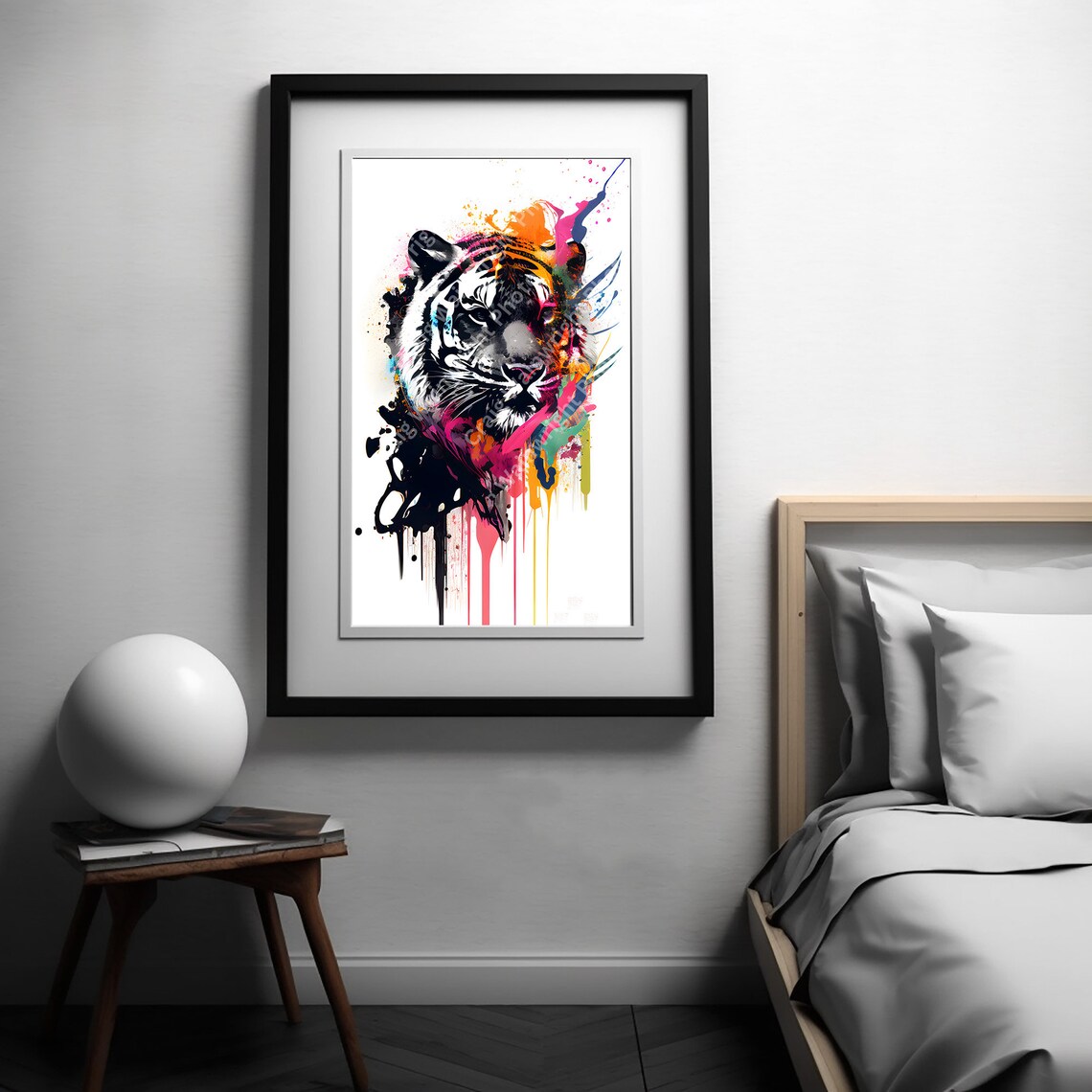 Tiger Portrait With Colorful Paint Drips Wild Animal Art Poster - Image 3