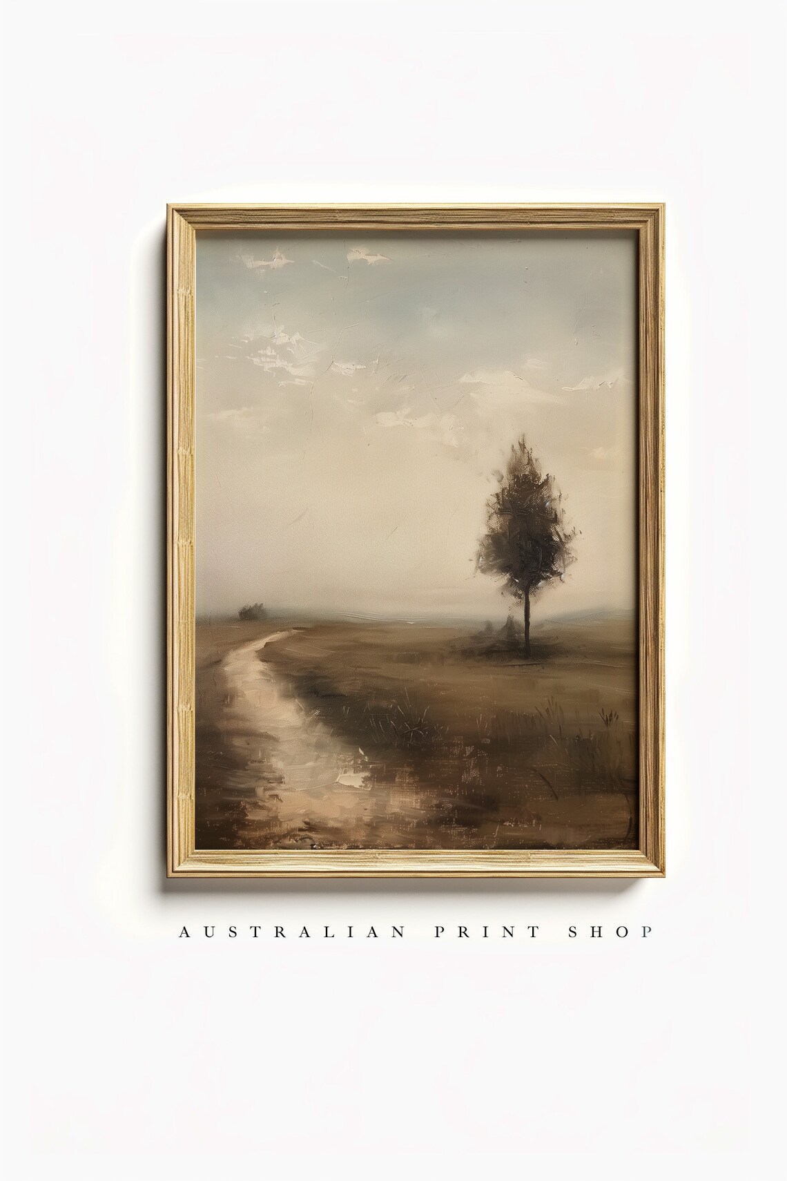 Australian Tree-Lined Landscape, Oil Painting Art Print