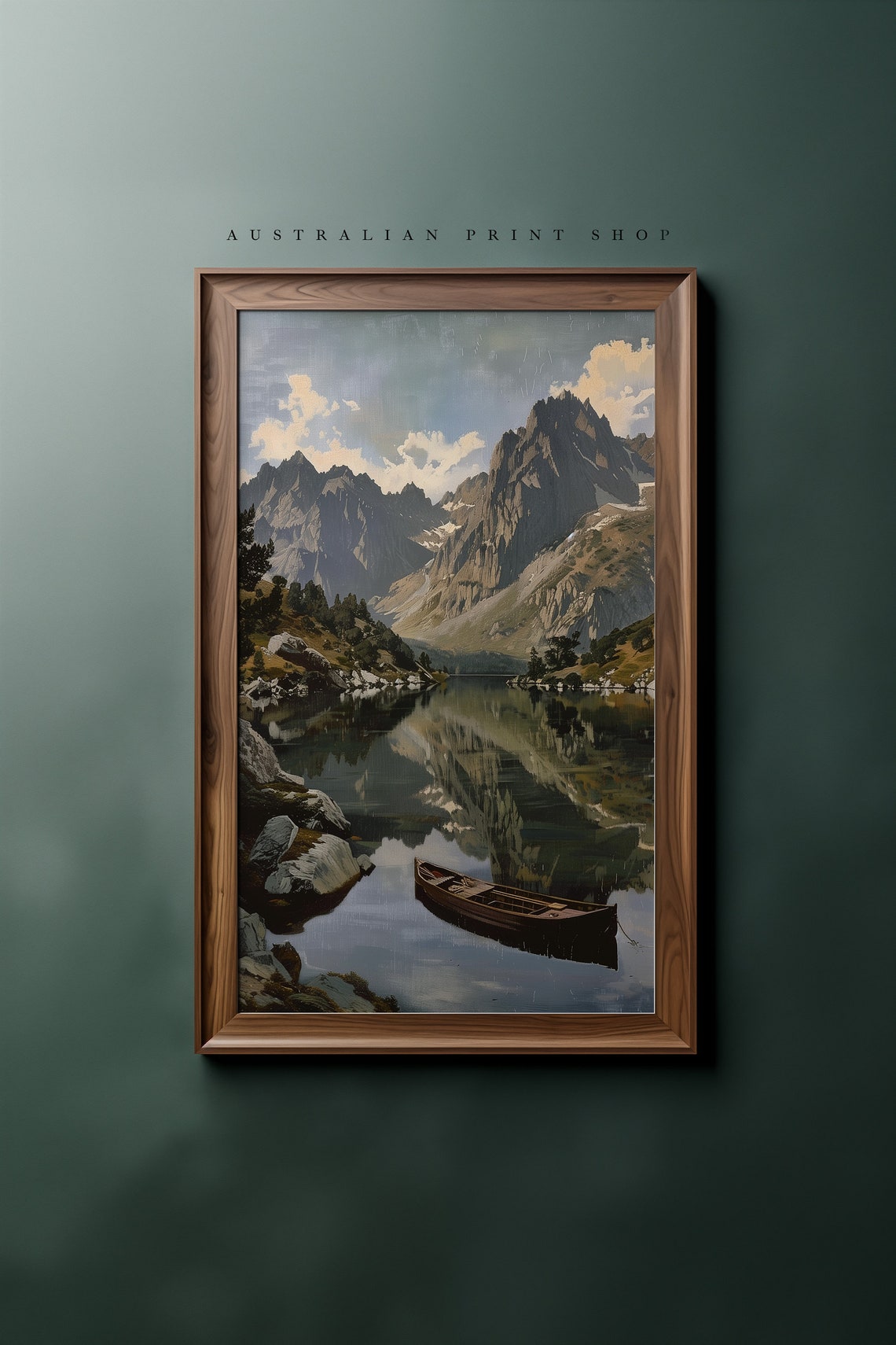 Mountain Lake Cabin Landscape Print Farmhouse Living Room Wall Decor Mountain Art - Image 5