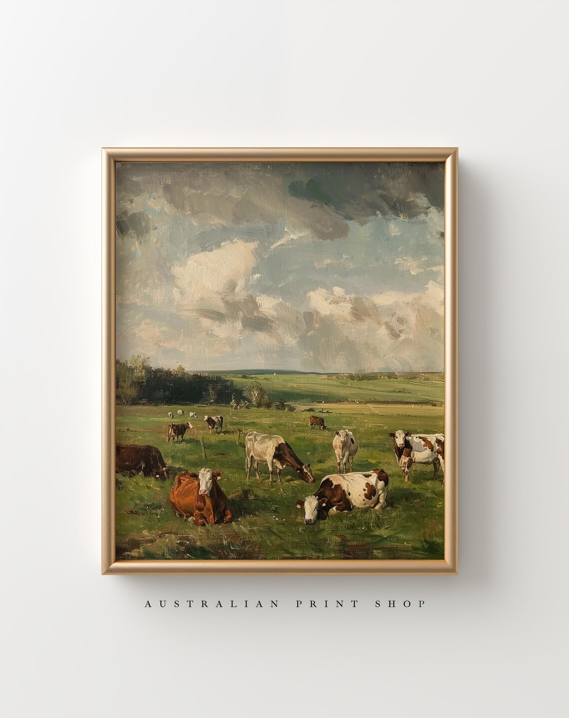 Vintage Meadow Cow Art Print, Farmhouse Landscape - Image 4