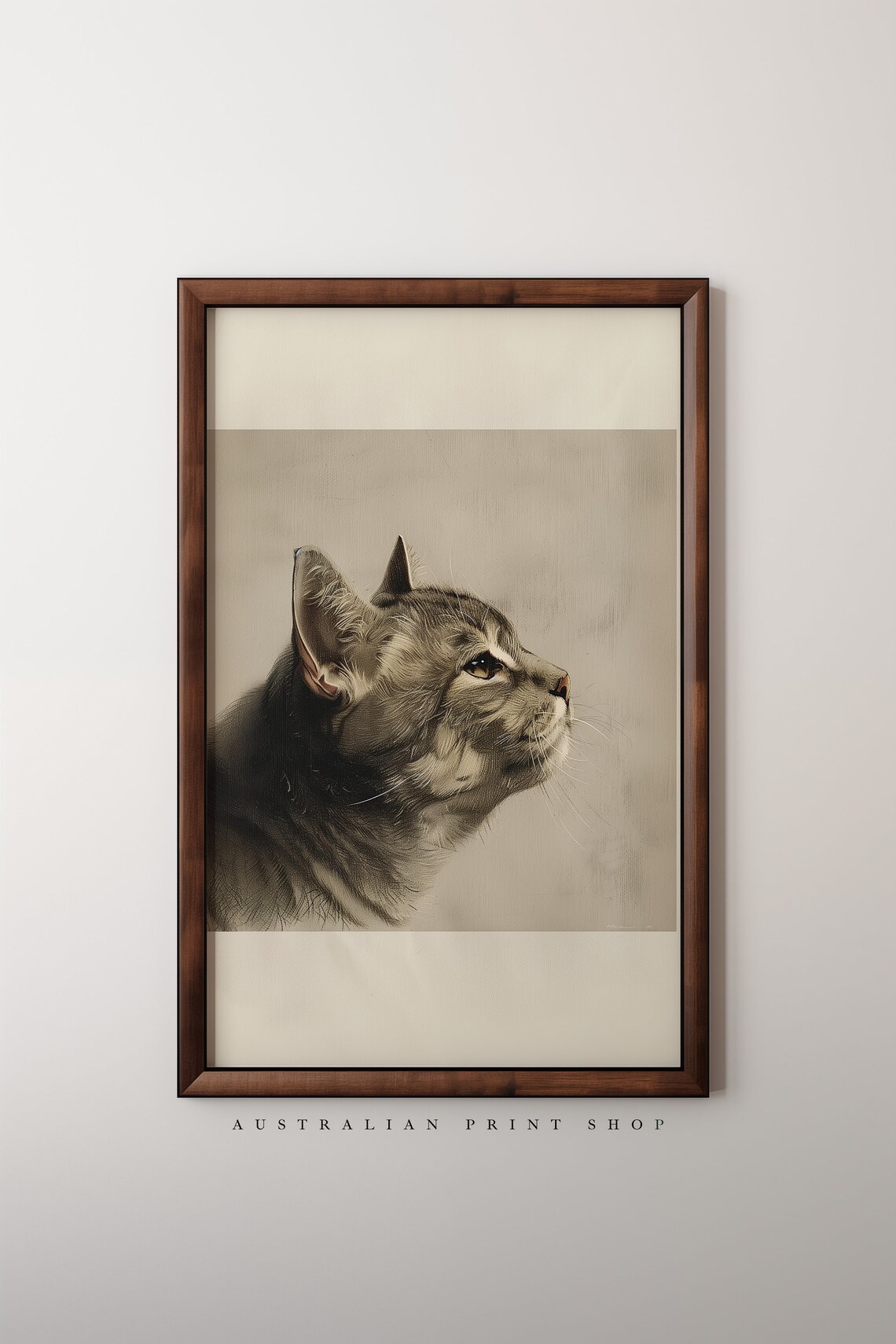Tabby Cat Profile Study Vintage Charcoal Animal Drawing Wall Art - Image 7