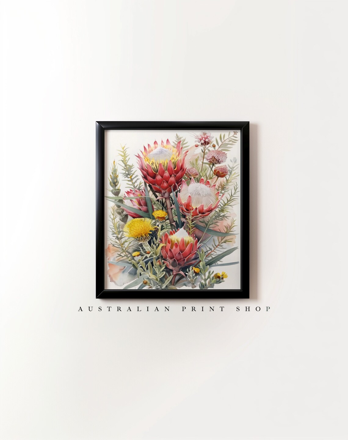 Australian Native Floral Art Print, Waratah Banksia Wattle - Image 7