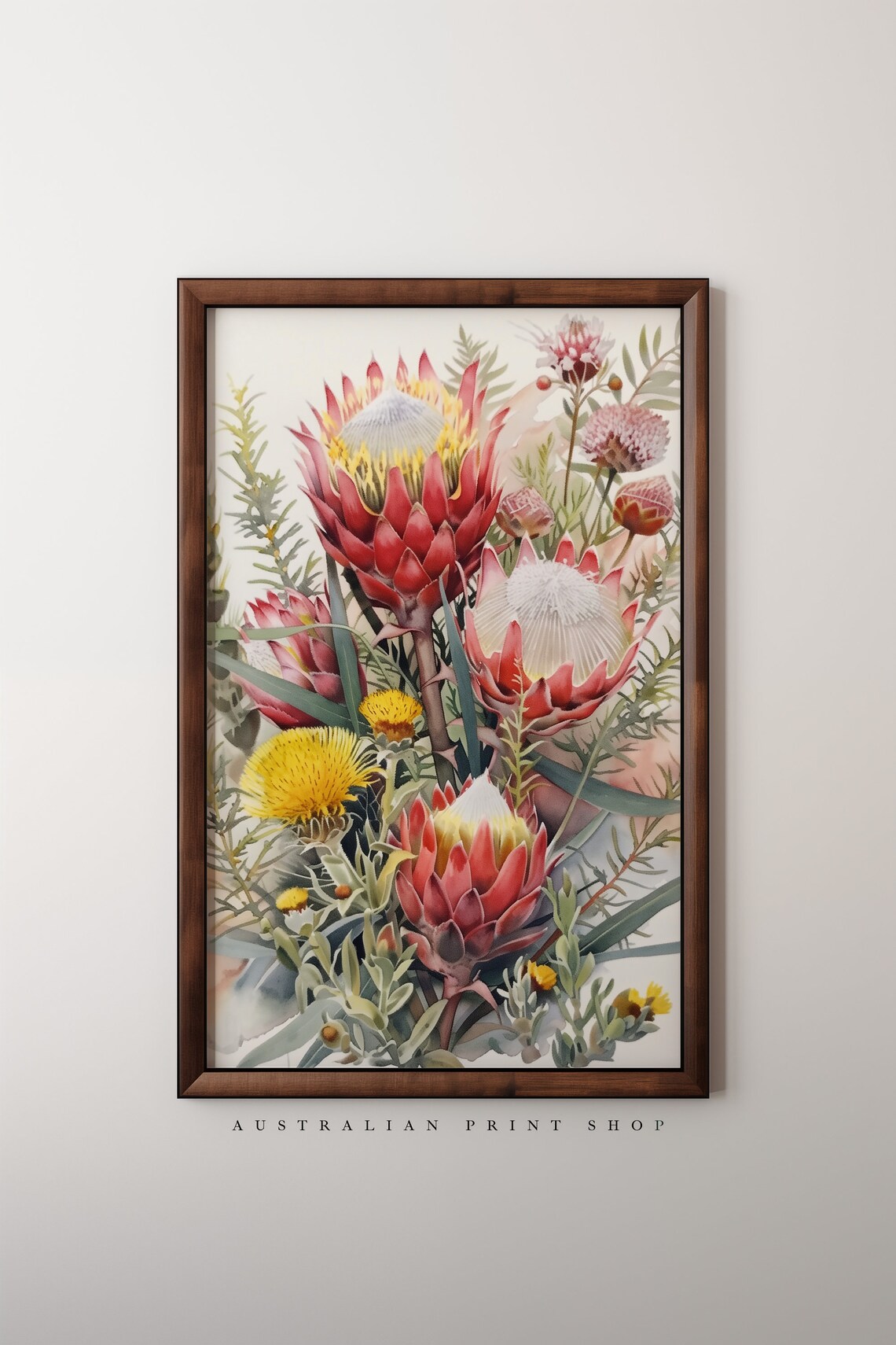 Australian Native Floral Art Print, Waratah Banksia Wattle - Image 2