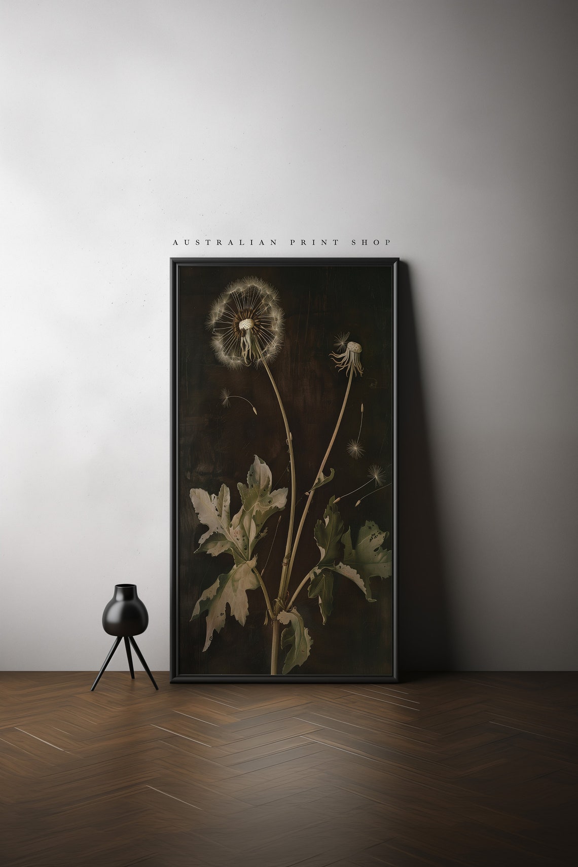 Dandelion Oil Painting Moody Themed Vintage Flower Print Farmhouse Flower Painting Dark Dandelion Print Antique Botanical - Image 4
