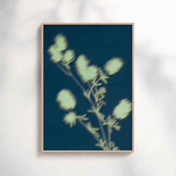 Turquoise Botanical Shadow Poster Blue Floral Print Moody Wall Art Vibrant Nature Silhouette Soft Abstract