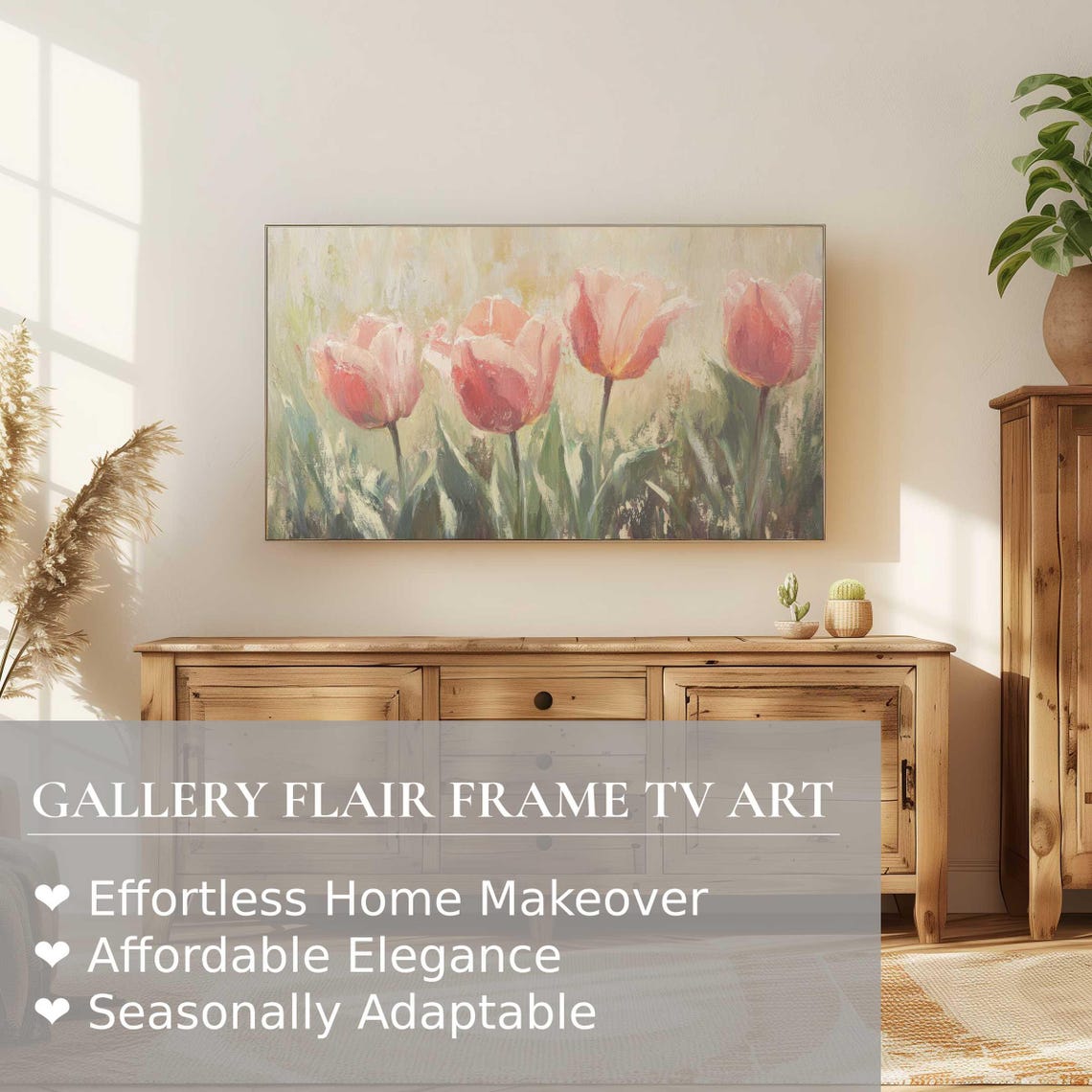 Pink Tulips Soft Light Vintage Impressionist Floral Wall Art - Image 2