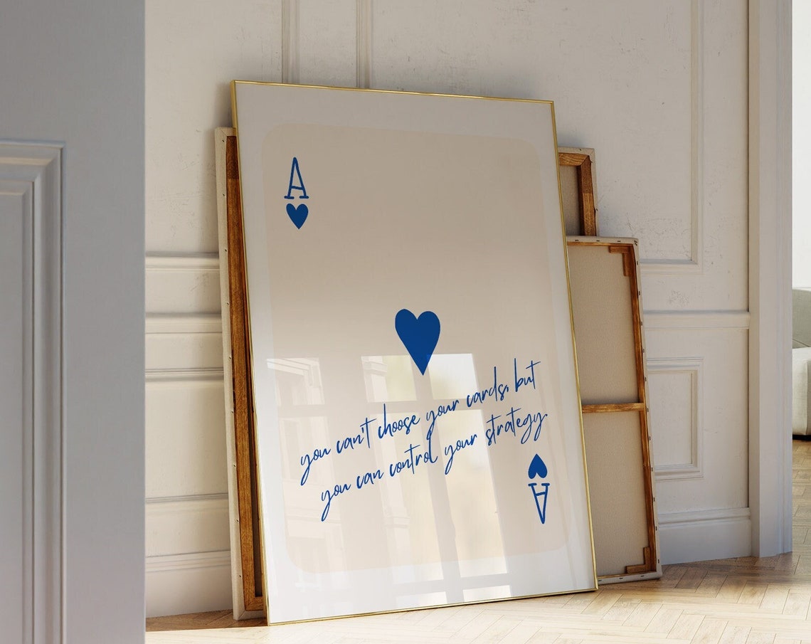 Trendy Ace Of Hearts Print Blue Lucky You Poster Trendy Retro Wall Art Retro Trendy Aesthetic Print Playing Card Poster Preppy Y2k Room