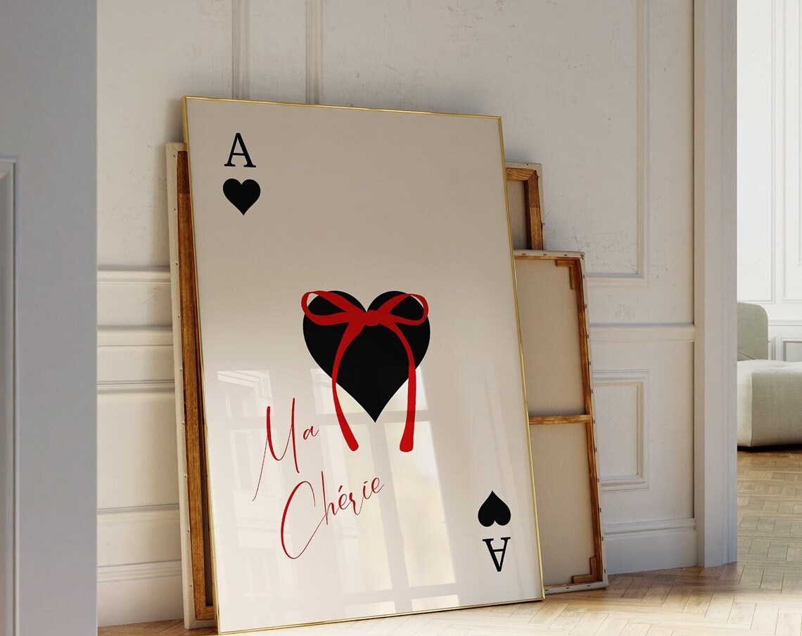 Ace Of Hearts Ma Cherie Red Bow Quote French Script Wall Art