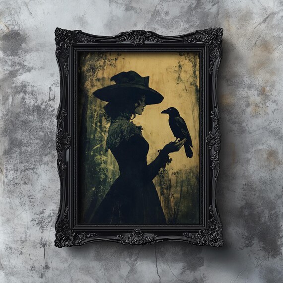 Vintage Witchy Halloween Print Moody Dark Fantasy Witch Wall Art Rustic Dark Academia Girly Dorm Decor Cottagecore Spooky Print