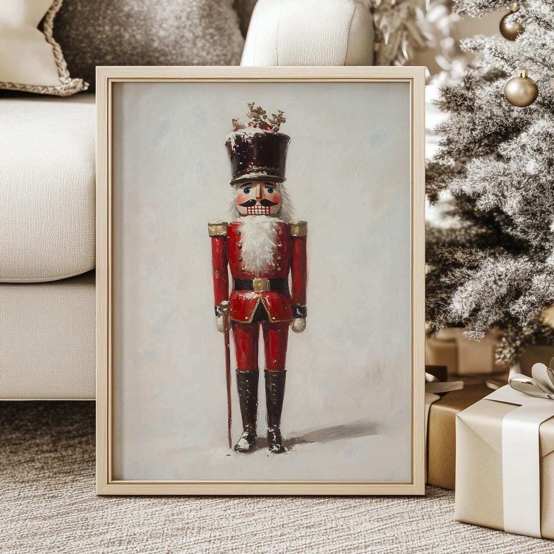 Red Nutcracker Soldier Vintage Christmas Figurine Painting Poster
