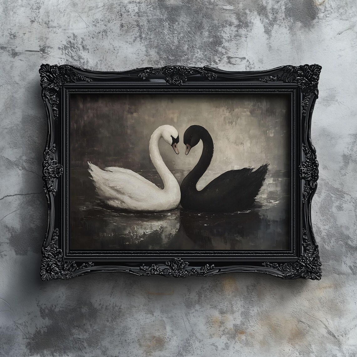 Black And White Swan Vintage Oil Painting Poster