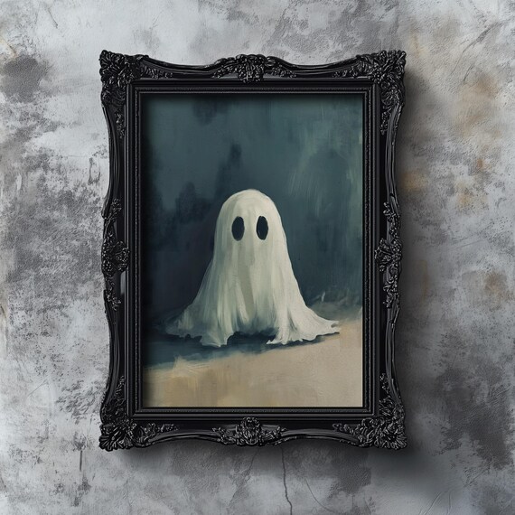 Cute White Ghost Vintage Moody Halloween Ghost Oil Painting Poster