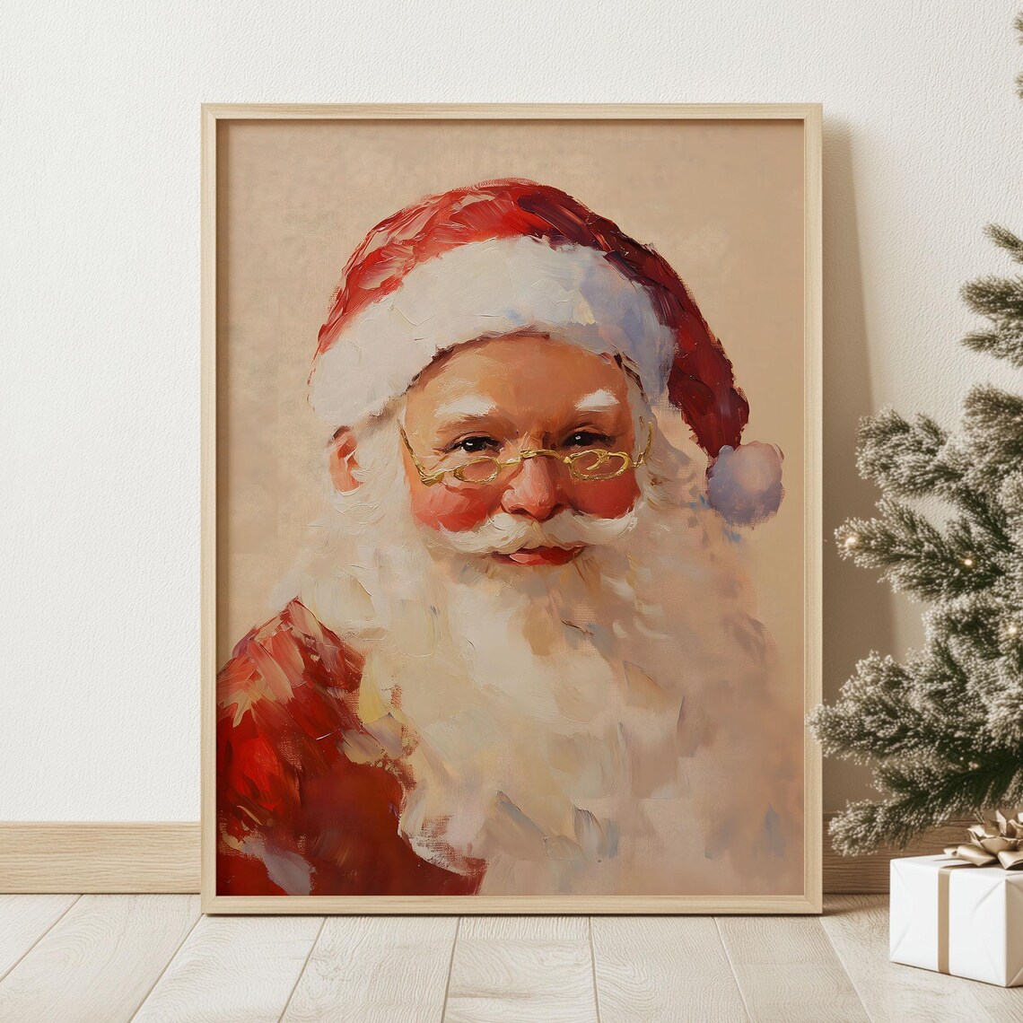 Vintage Santa Claus Portrait in Muted Tones Oil Painting Poster - Image 2
