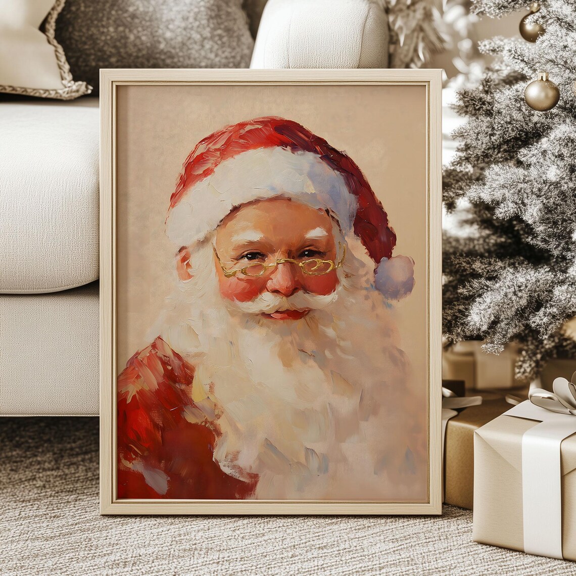 Vintage Santa Claus Portrait in Muted Tones Oil Painting Poster