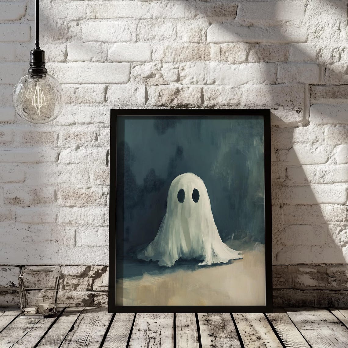 Cute White Ghost Vintage Moody Halloween Ghost Oil Painting Poster - Image 2