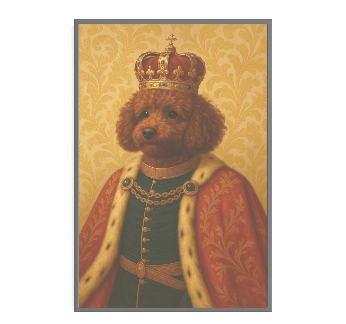 Royal Poodle King Renaissance Crown Portrait Dog Painting Poster