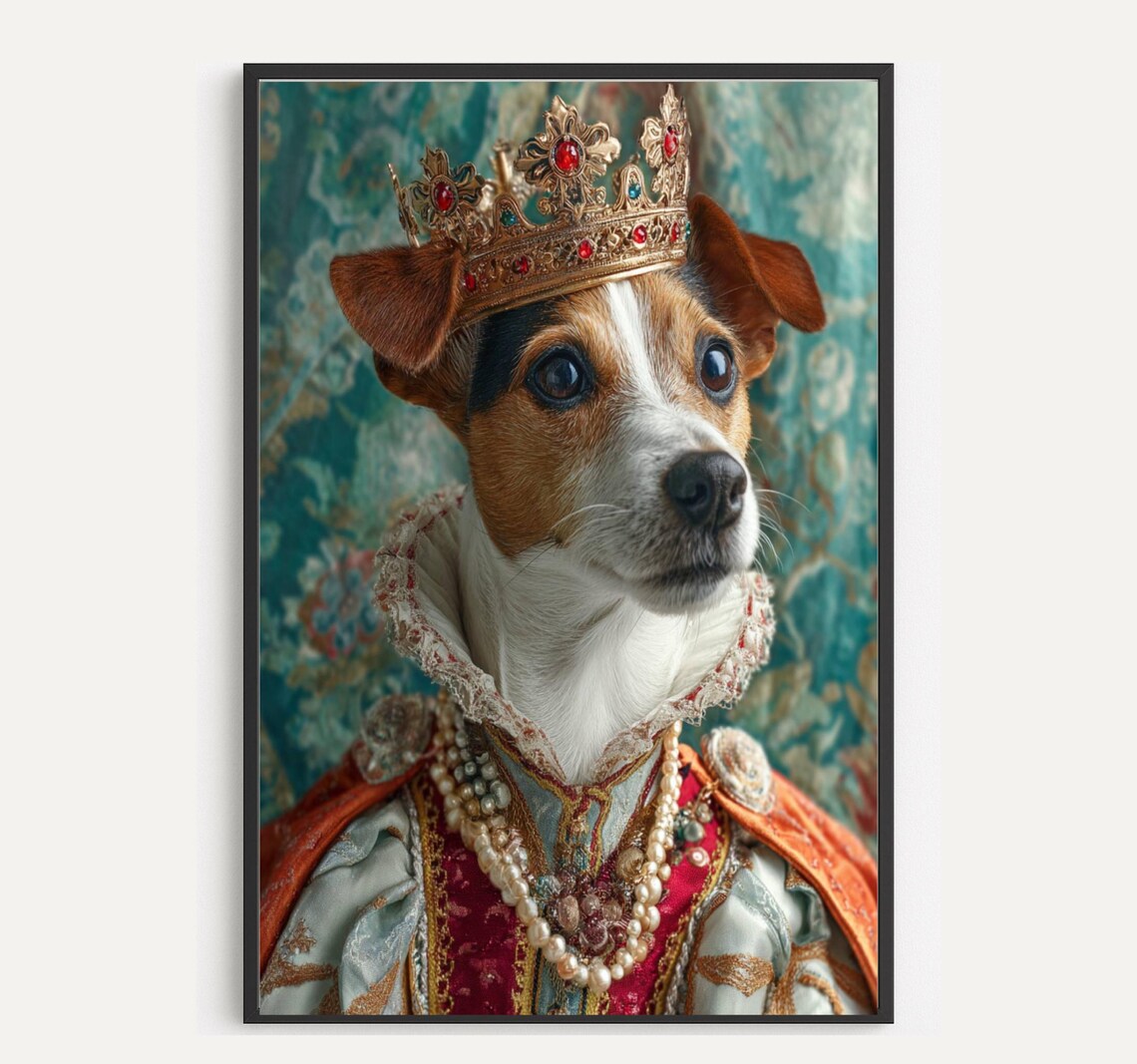 Jack Russell Queen Crown Portrait Royal Costume Dog Art Poster