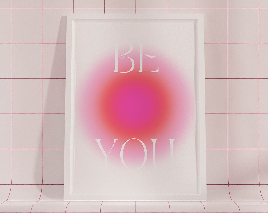 Be You Pink Aura Gradient Minimalist Zen Typography Wall Poster - Image 2