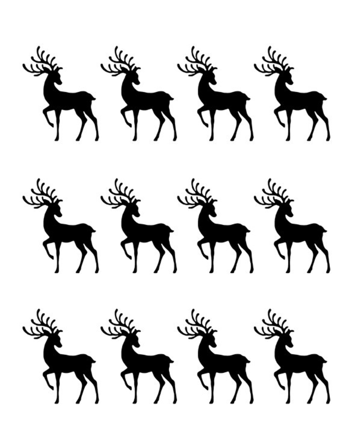 Reindeer Silhouette Pattern Black White Scandinavian Nordic Wall Art Print