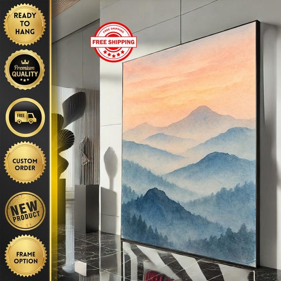 Tranquil Mountain Landscape Canvas Wall Art Print Pastel Tones Living Room Decor Ready To Hang Statement Piece