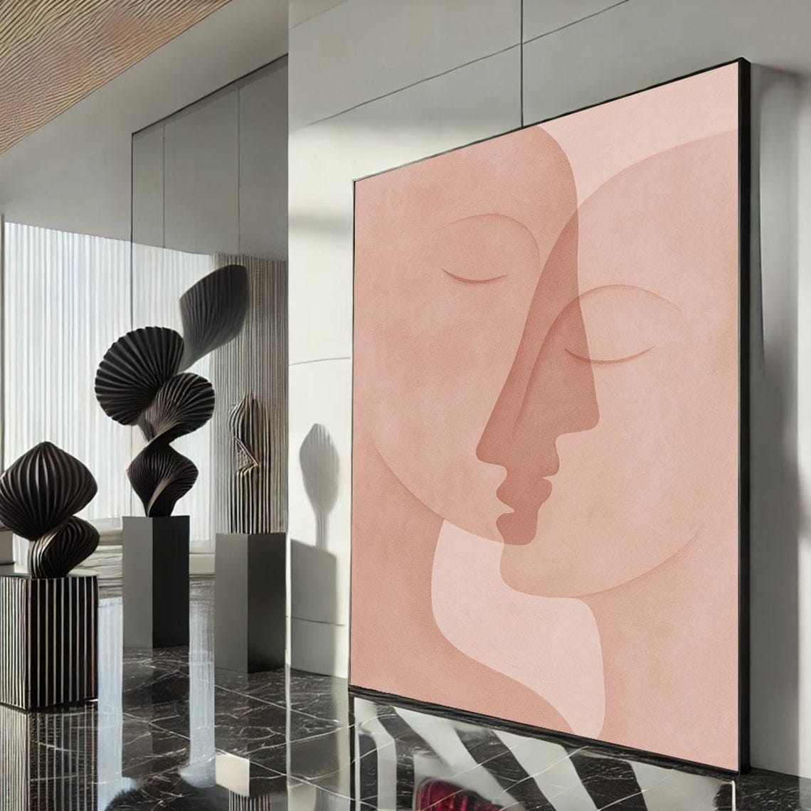 Minimalist Abstract Faces Blush Pink Overlapping Line Art Poster