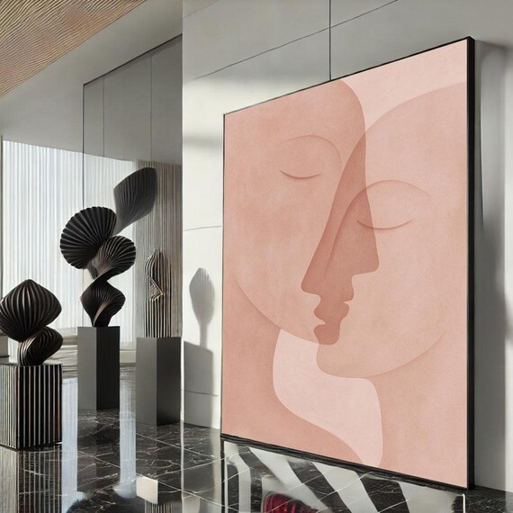 Minimalist Abstract Faces Blush Pink Overlapping Line Art Poster