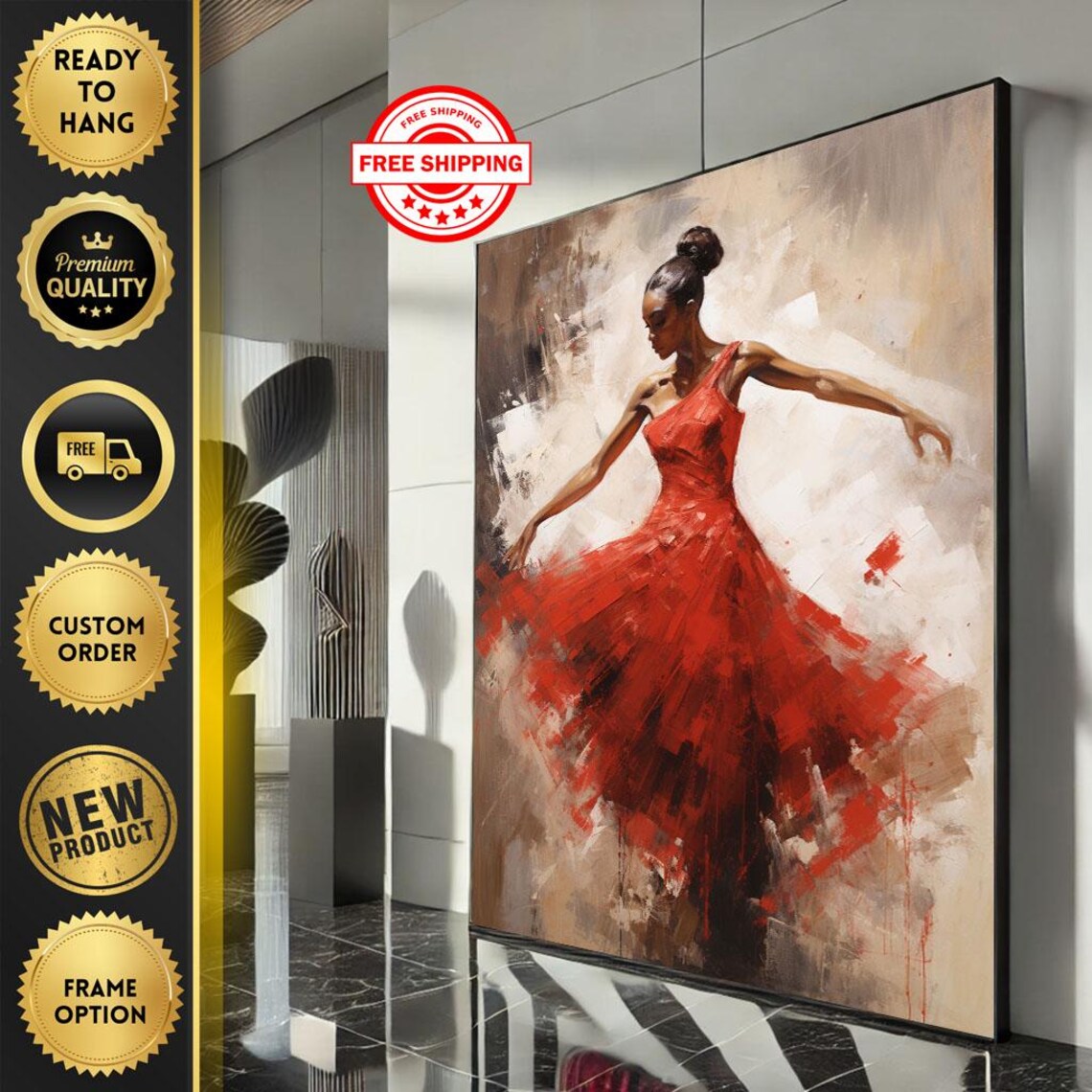 Dancer In Red Dress Bold Brushstrokes Impressionist Art Poster