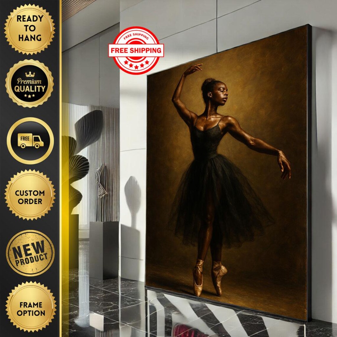 Elegant Ballerina Dancer Black Tutu En Pointe Classic Art Poster