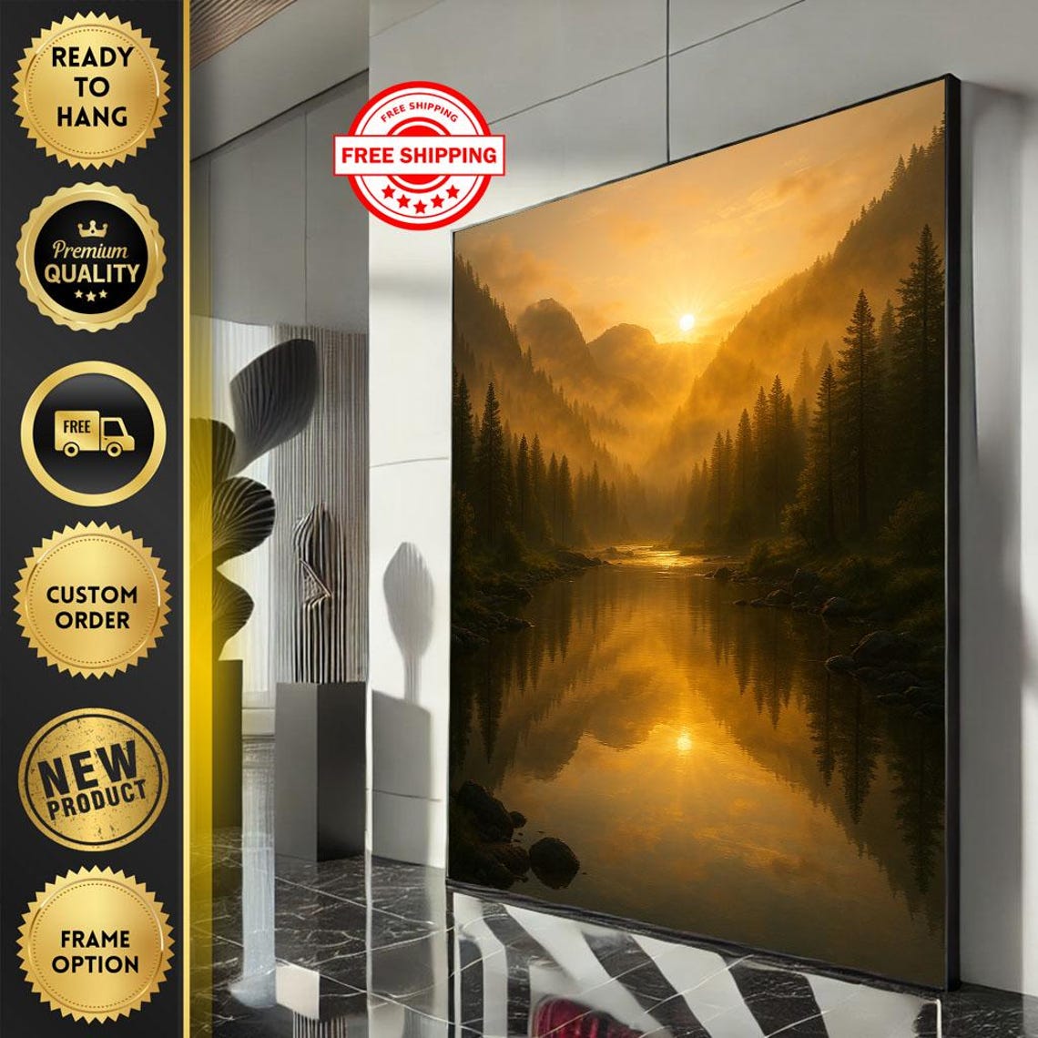 Tranquil Mountain Sunset Canvas Wall Art Print Warm Tones Living Room Decor Ready To Hang Statement Piece