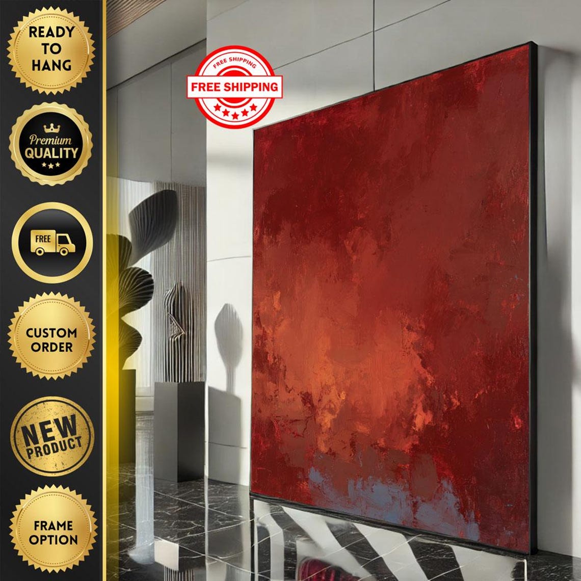 Deep Crimson Red Textured Abstract Modern Wall Painting Poster