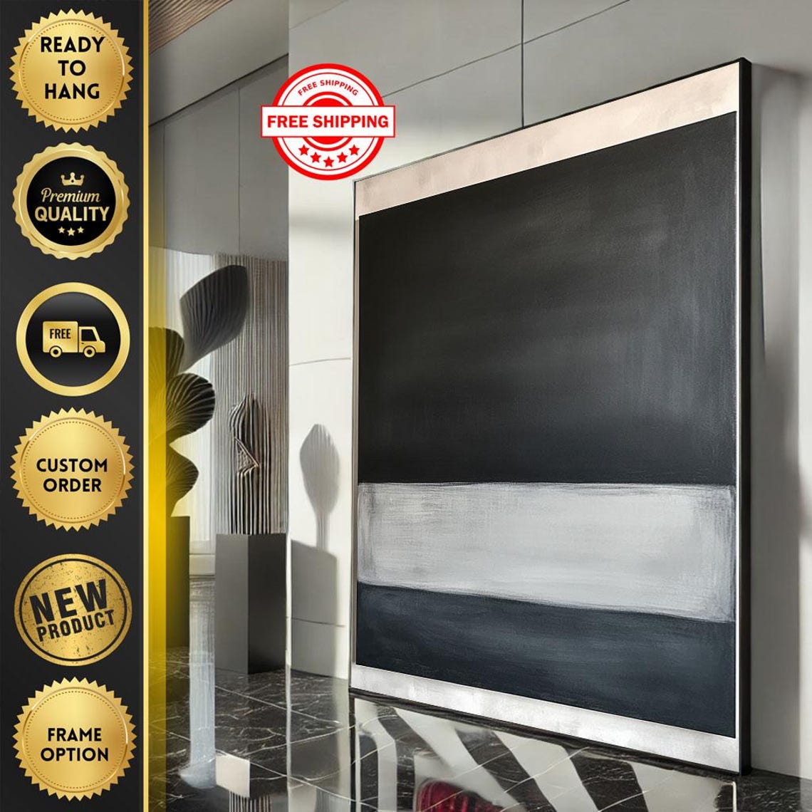 Mark Rothko Inspired Black Grey And White Striped Field Poster