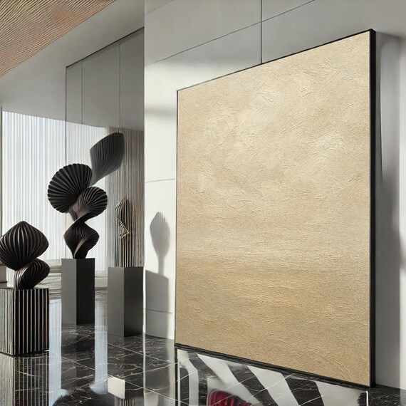Stylish Textured Beige Canvas Wall Art Print Modern Minimalist Living Room Decor Statement Piece