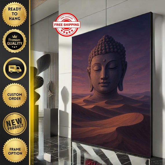 Serene Buddha In Desert Canvas Wall Art Print Tranquil Modern Living Room Decor Ready To Hang