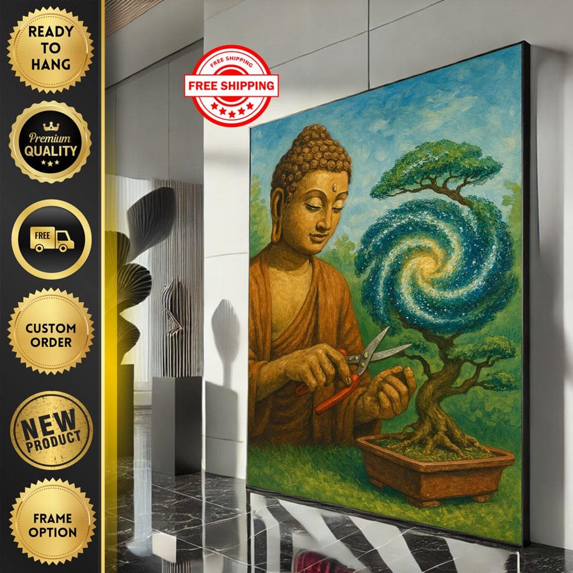 Buddha Bonsai Galaxy Tree Trimming Cosmic Nature Zen Art Poster