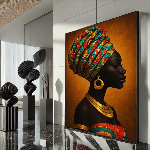 Bold African Woman Portrait Canvas Wall Art Print Vibrant Living Room Decor Statement Piece