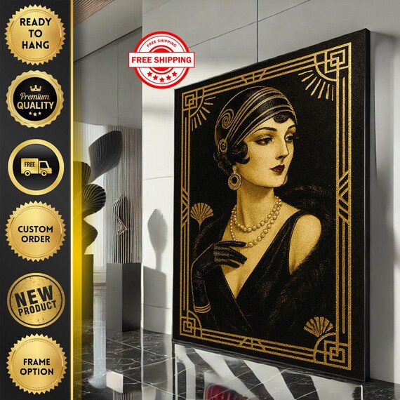 Art Deco Glamorous Woman in Black and Gold 1920s Style Poster