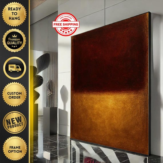 Mark Rothko Inspired Red And Orange Canvas Bold Color Field Painting For Modern Living Room Decor Ready To Hang