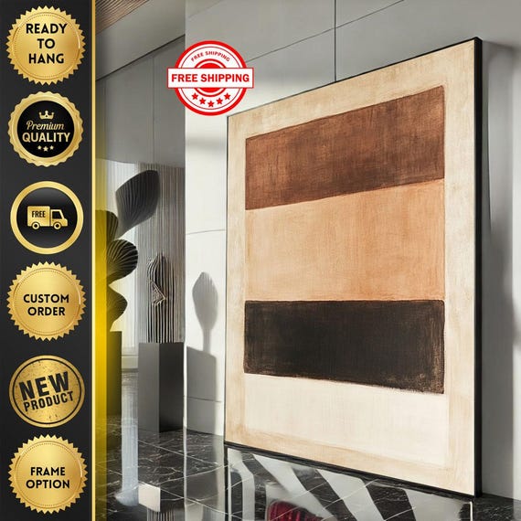 Mark Rothko Inspired Brown Canvas Bold Color Field Painting For Modern Living Room Decor Ready To Hang