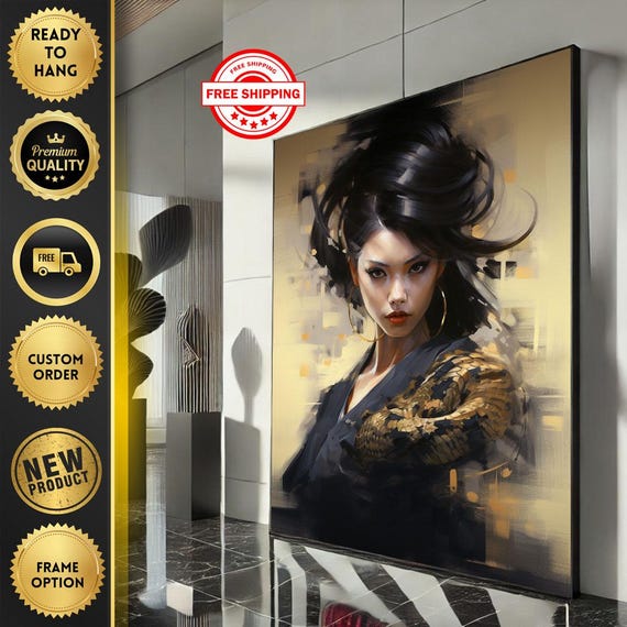 Elegant Modern Woman Portrait Canvas Wall Art Stylish Living Room Decor Ready To Hang