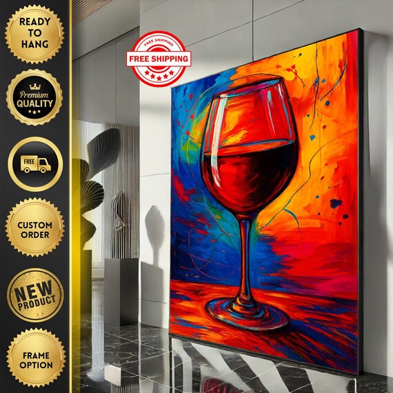 Vibrant Red Wine Glass Abstract Colorful Expressionist Poster