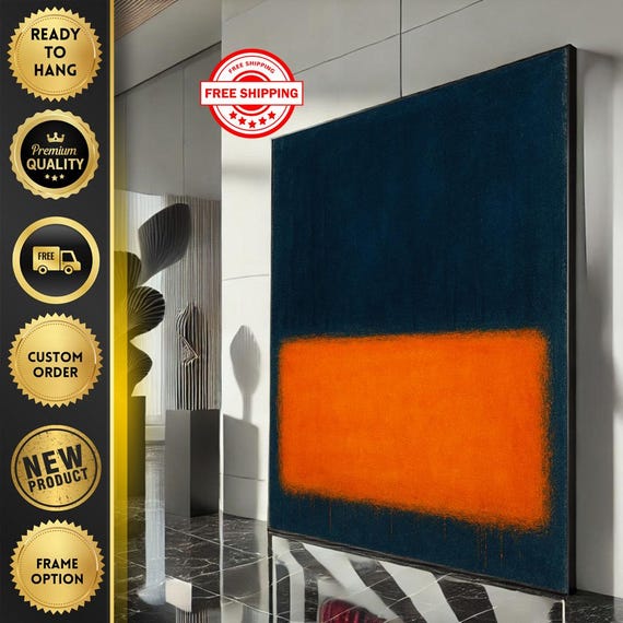 Mark Rothko Inspired Blue And Orange Canvas Bold Color Field Painting For Modern Art Lovers
