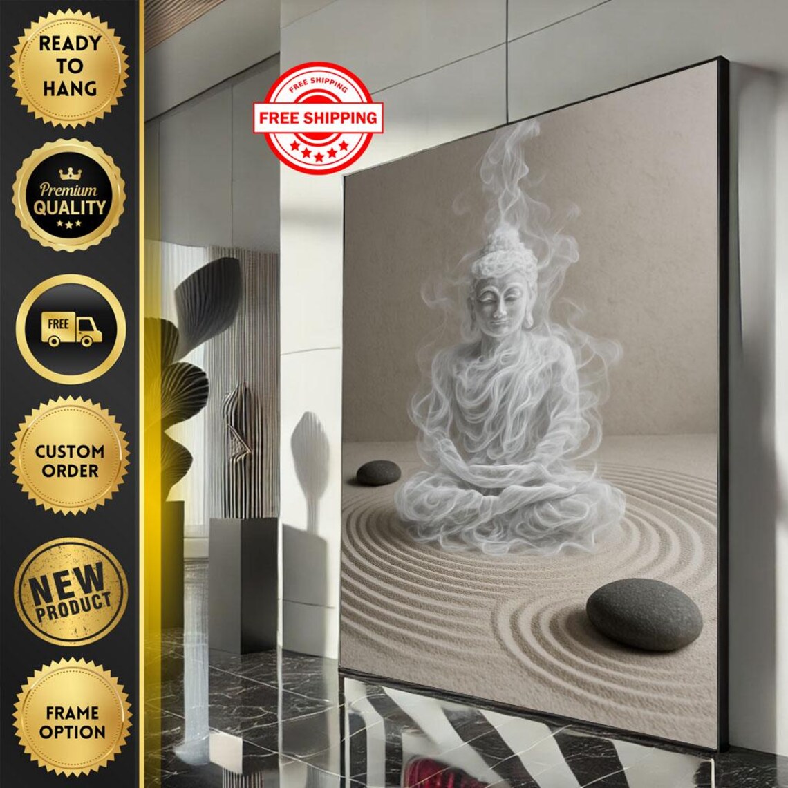 Smoke Buddha Meditation Zen Sand Garden Stones Serene Poster