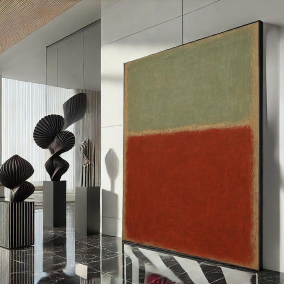 Mark Rothko Inspired Red And Green Canvas Bold Color Field Painting For Modern Living Room Decor Statement Piece
