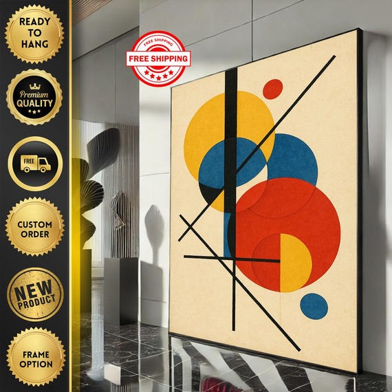 Contemporary Geometric Abstract Canvas Wall Art Print Bold Living Room Decor Ready To Hang