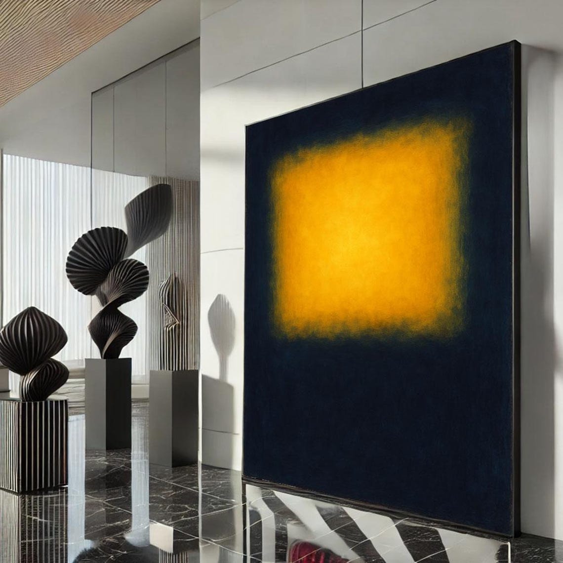 Golden Yellow Glow On Navy Black Abstract Color Field Art Poster
