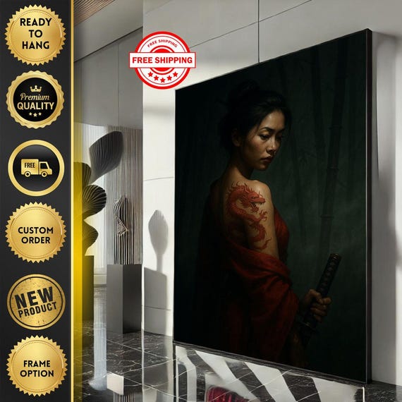 Empowering Samurai Woman Canvas Wall Art Print Bold Bedroom Decor Statement Piece