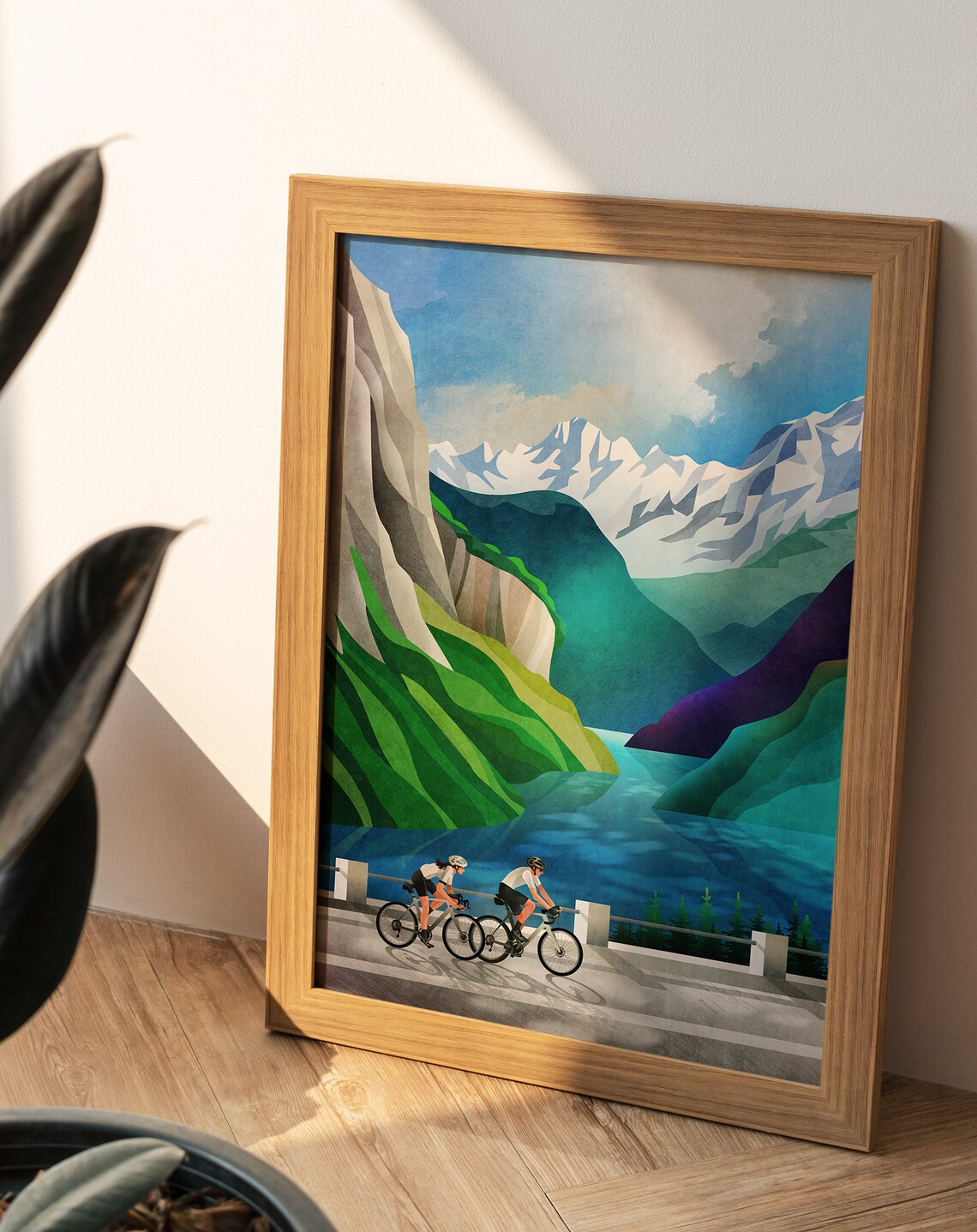 Cycling By The Lake Art Print, Landscape Poster - Image 3