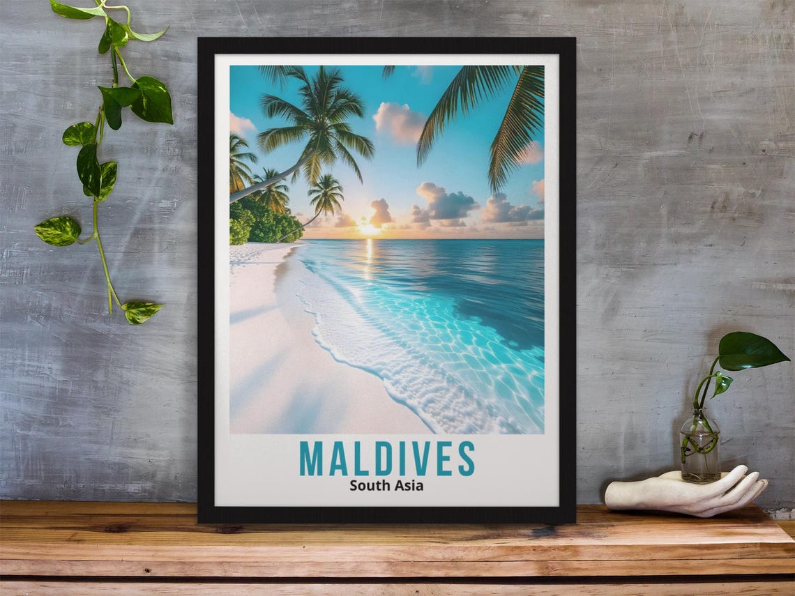 Maldives Travel Poster Maldives Wall Art Maldives Wall Hanging Wall Decor Maldives Gifts South Asia Travel Poster Maldives Asia Poster - Image 4