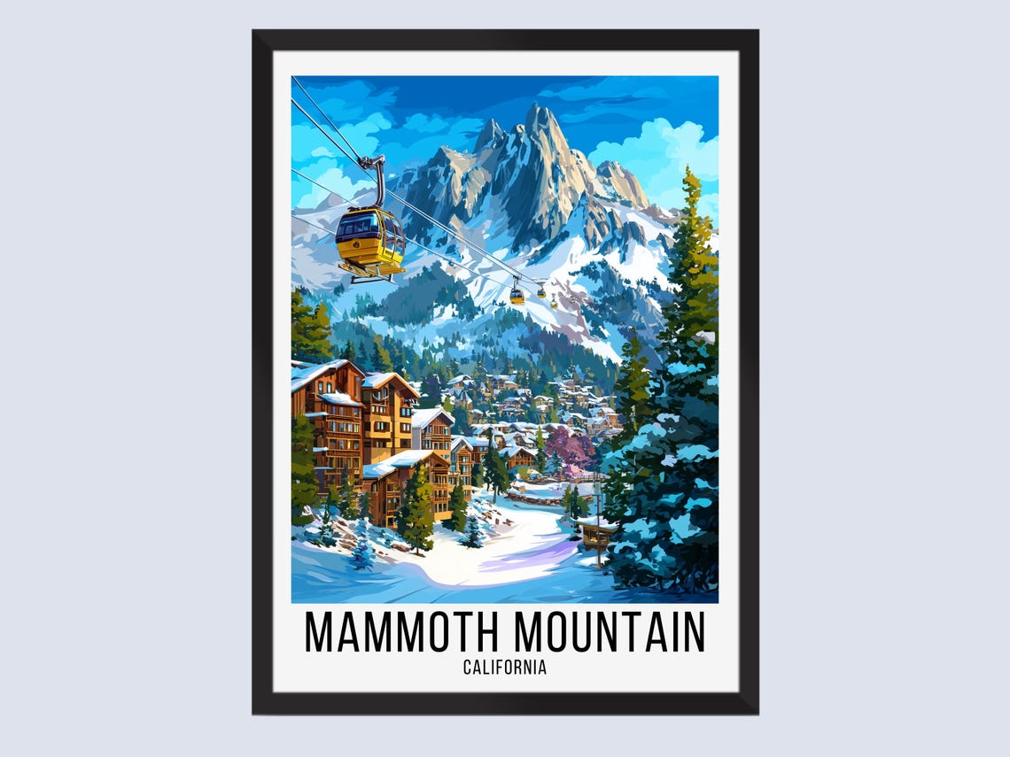 Mammoth Mountain California Gondola Ski Resort Winter Travel Poster
