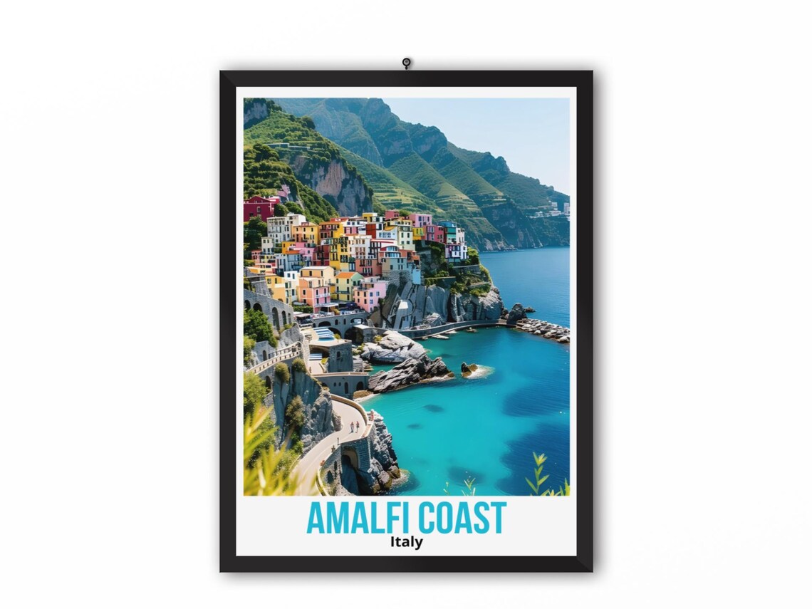 Amalfi Coast Travel Poster, Italy Mediterranean Landscape